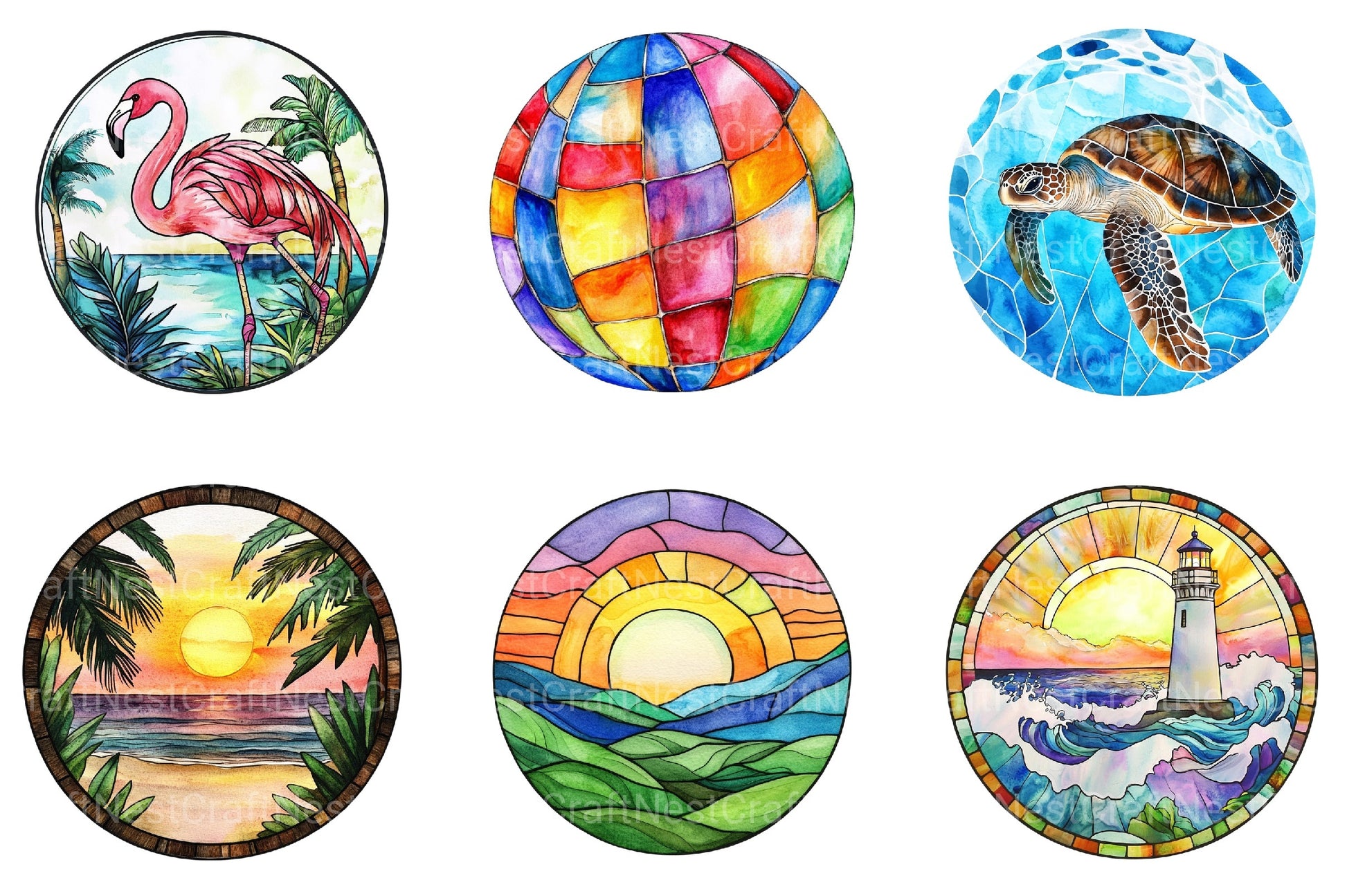 Round Stained Glass Summer Clipart Bundle 5 - CraftNest - Digital Crafting and Art