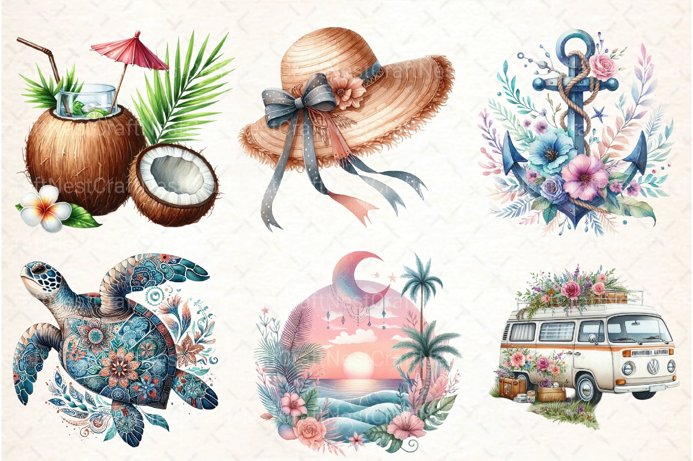 Ocean Boho Summer Clipart Bundle 3 - CraftNest - Digital Crafting and Art