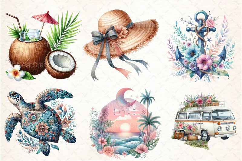 Ocean Boho Summer Clipart Bundle 3 - CraftNest - Digital Crafting and Art