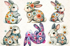 Retro Floral Easter Bunny Clipart Bundle - CraftNest - Digital Crafting and Art