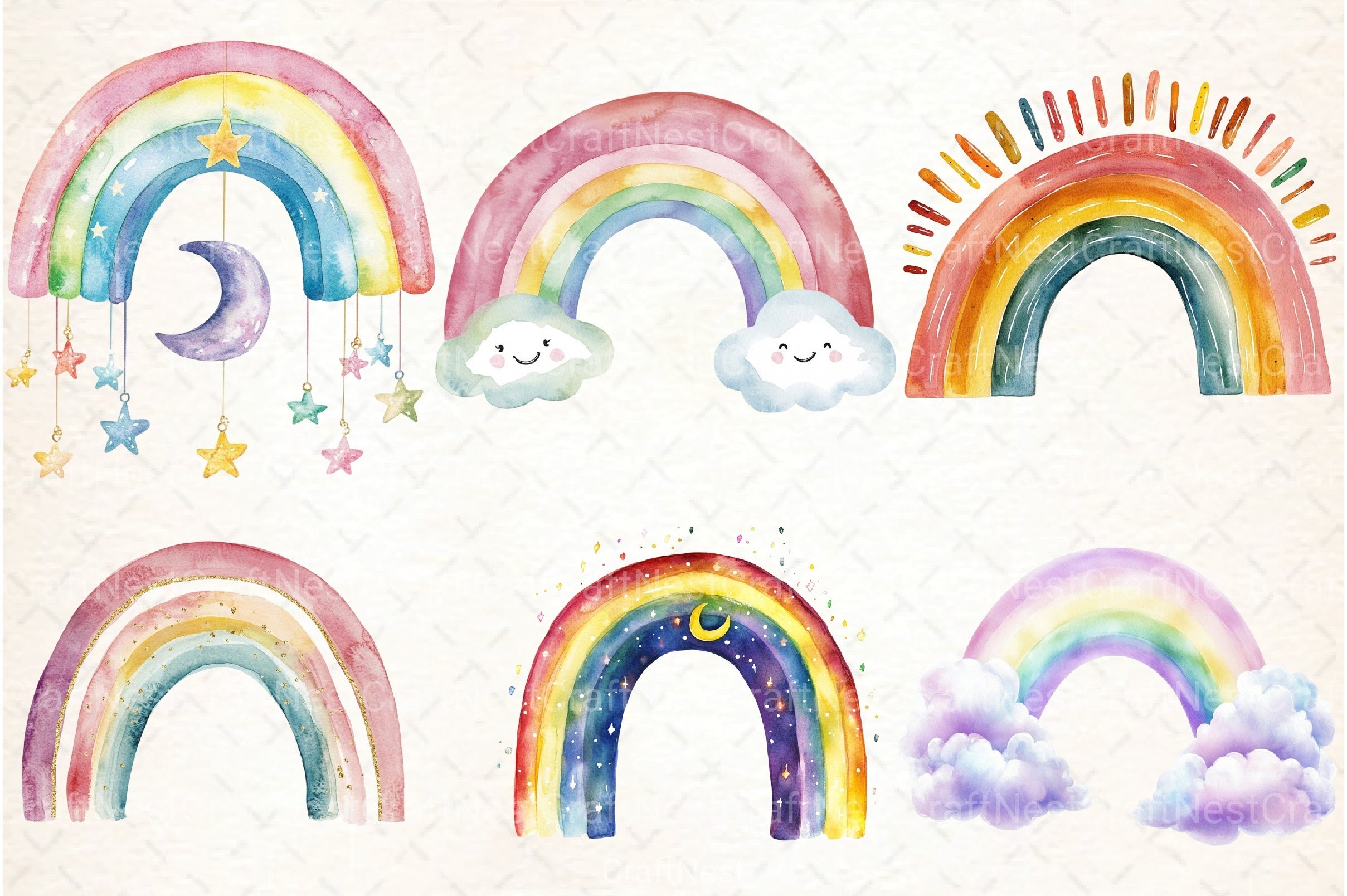 Cute Pastel Boho Rainbow Clipart Bundle - CraftNest - Digital Crafting and Art