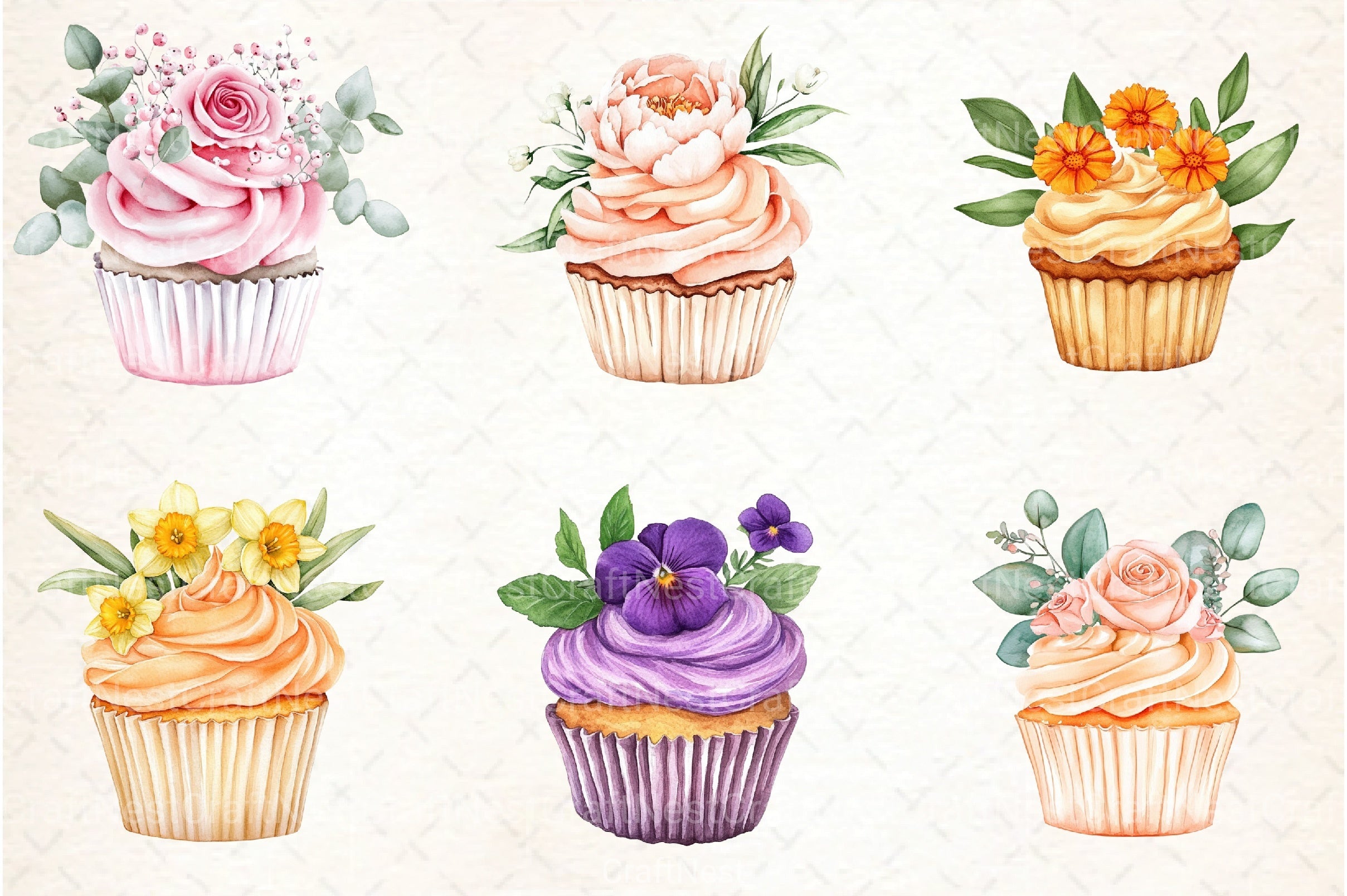 Floral Cupcake Clipart Bundle 99 - CraftNest - Digital Crafting and Art