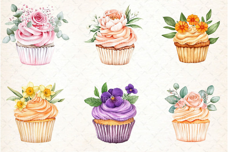 Floral Cupcake Clipart Bundle 99 - CraftNest - Digital Crafting and Art