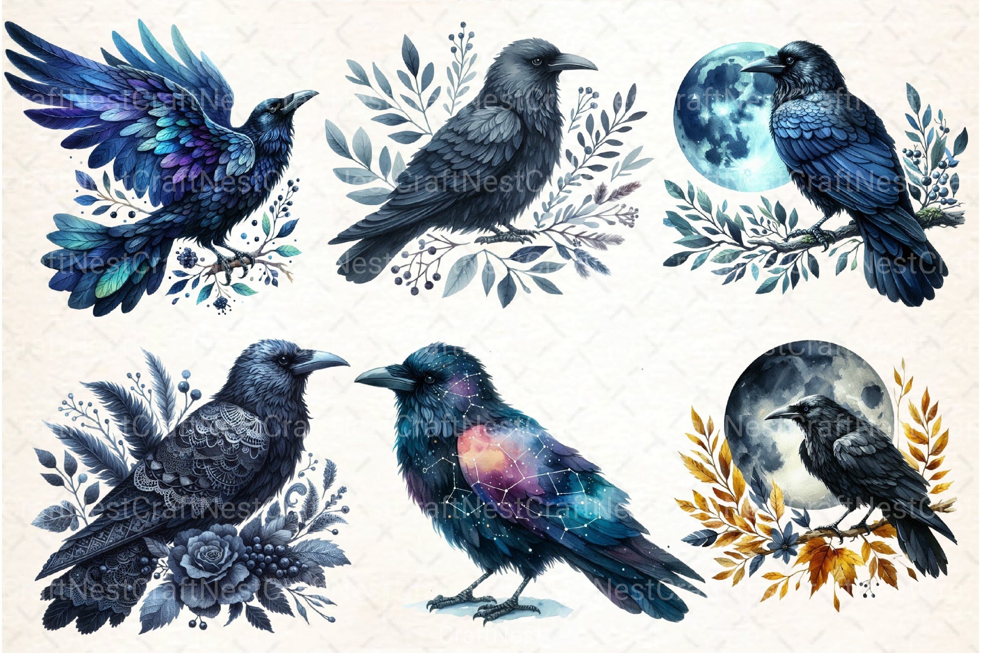 Midnight Blue Ravens Clipart Bundle - CraftNest - Digital Crafting and Art