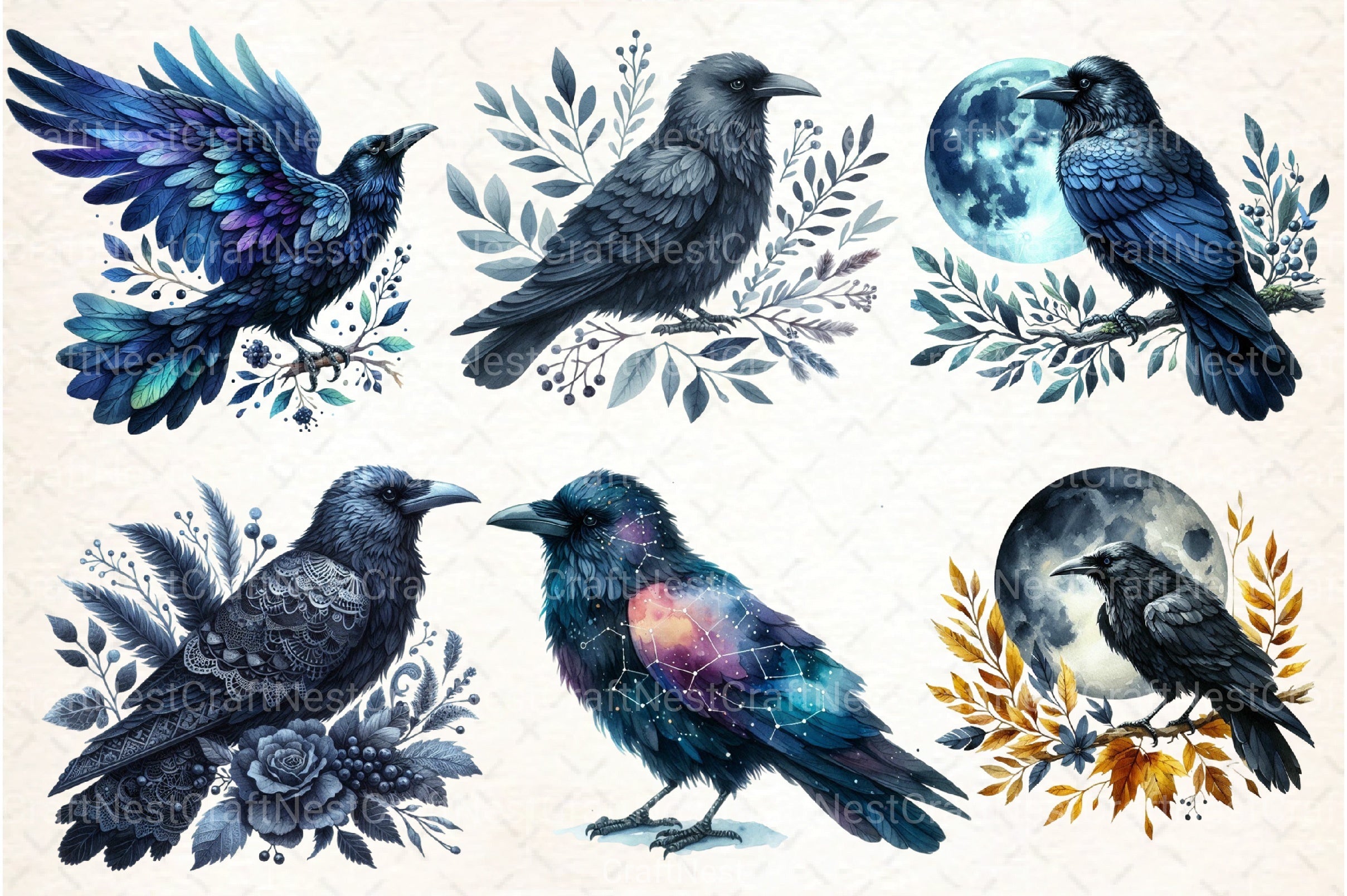 Midnight Blue Ravens Clipart Bundle - CraftNest - Digital Crafting and Art