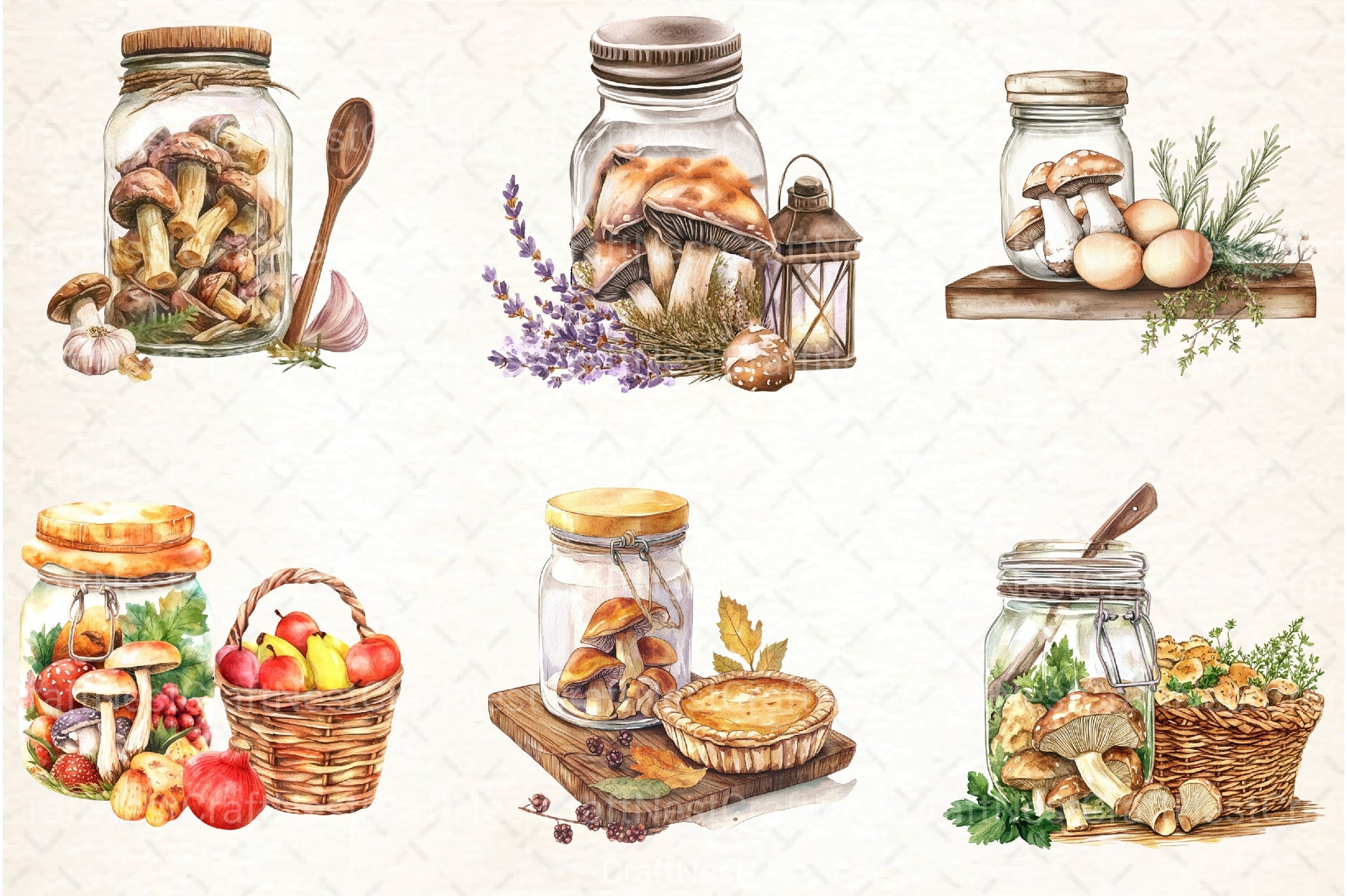 Mushroom Jar Clipart Bundle - CraftNest - Digital Crafting and Art