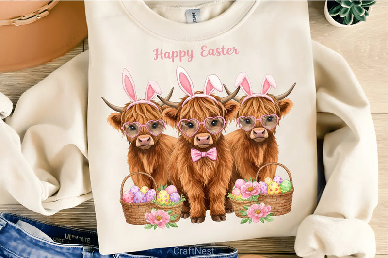 Easter Highland Cow Clipart Bundle 7 - CraftNest - Digital Crafting and Art