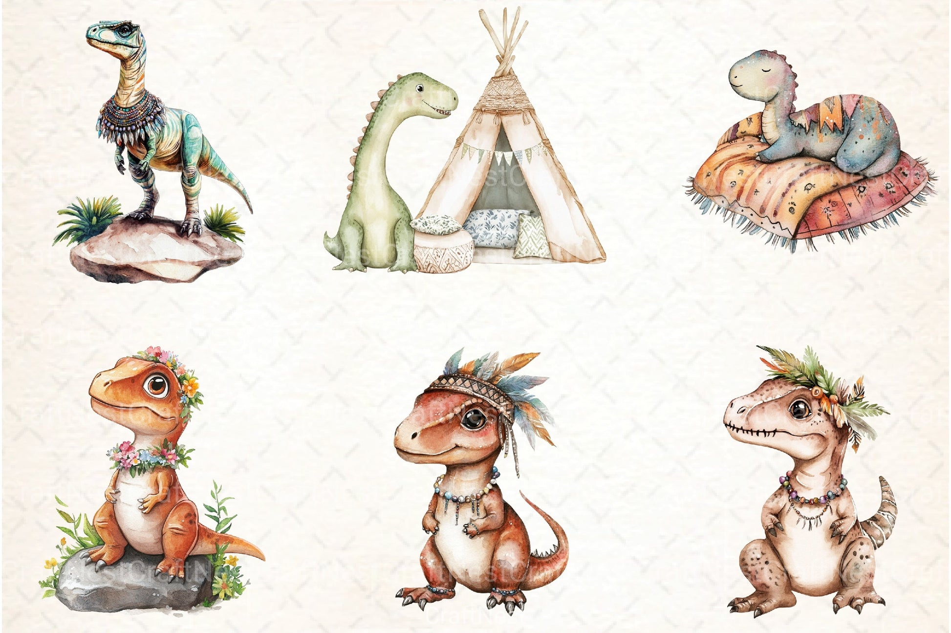 Dinosaurs Boho Clipart Bundle - CraftNest - Digital Crafting and Art