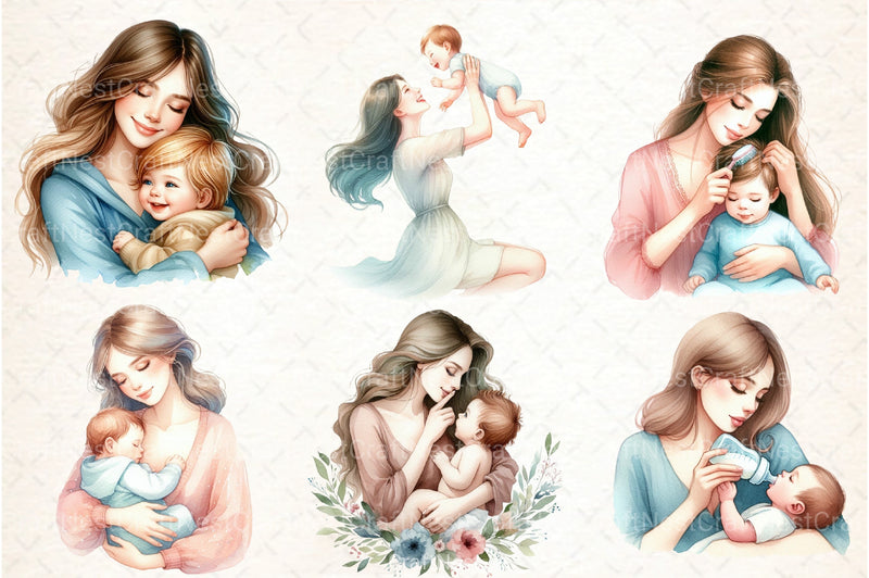 Mom & Baby Illustrations Clipart Bundle 1 - CraftNest - Digital Crafting and Art