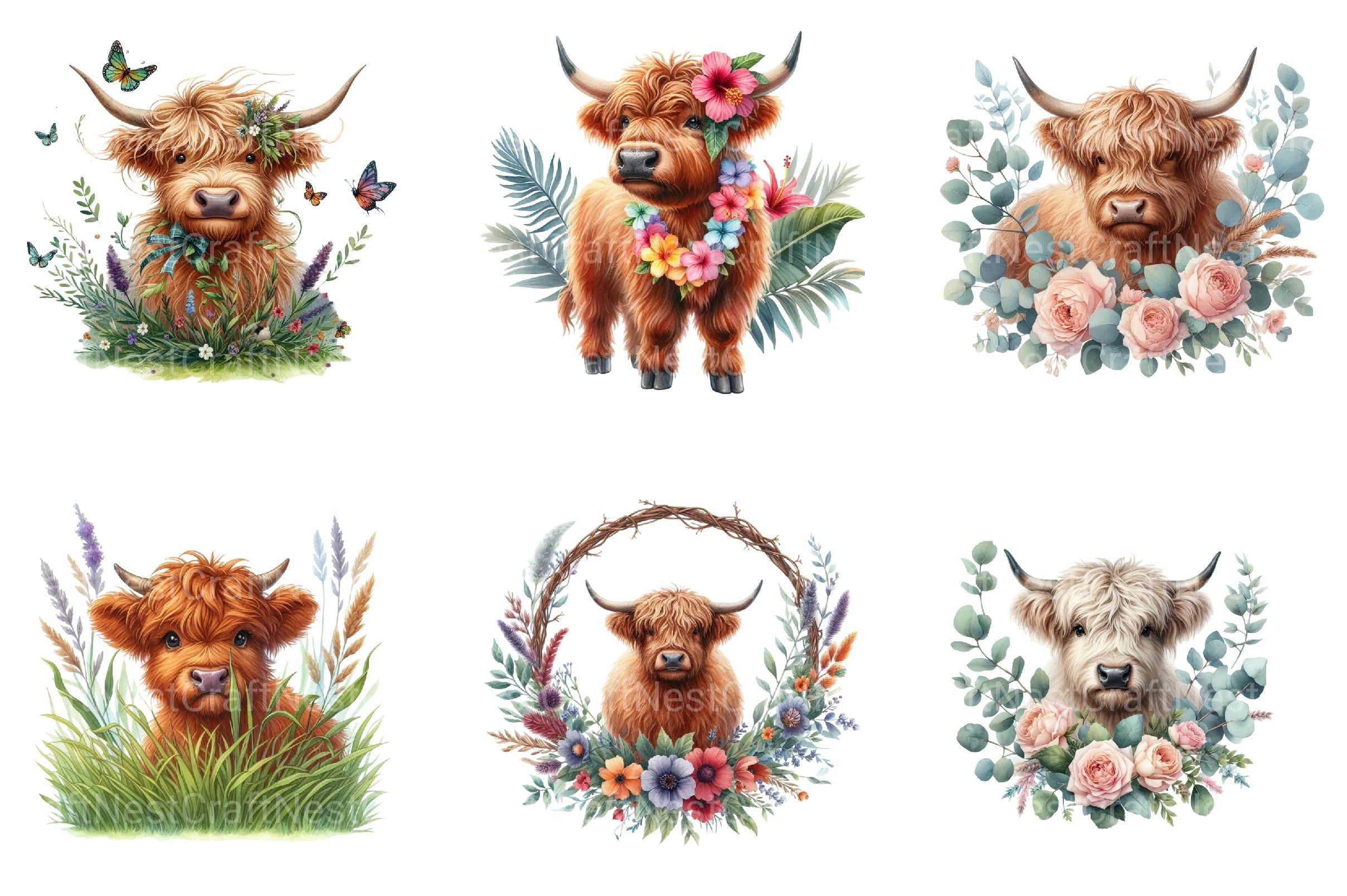 Summer Highland Cows Clipart Bundle - CraftNest - Digital Crafting and Art