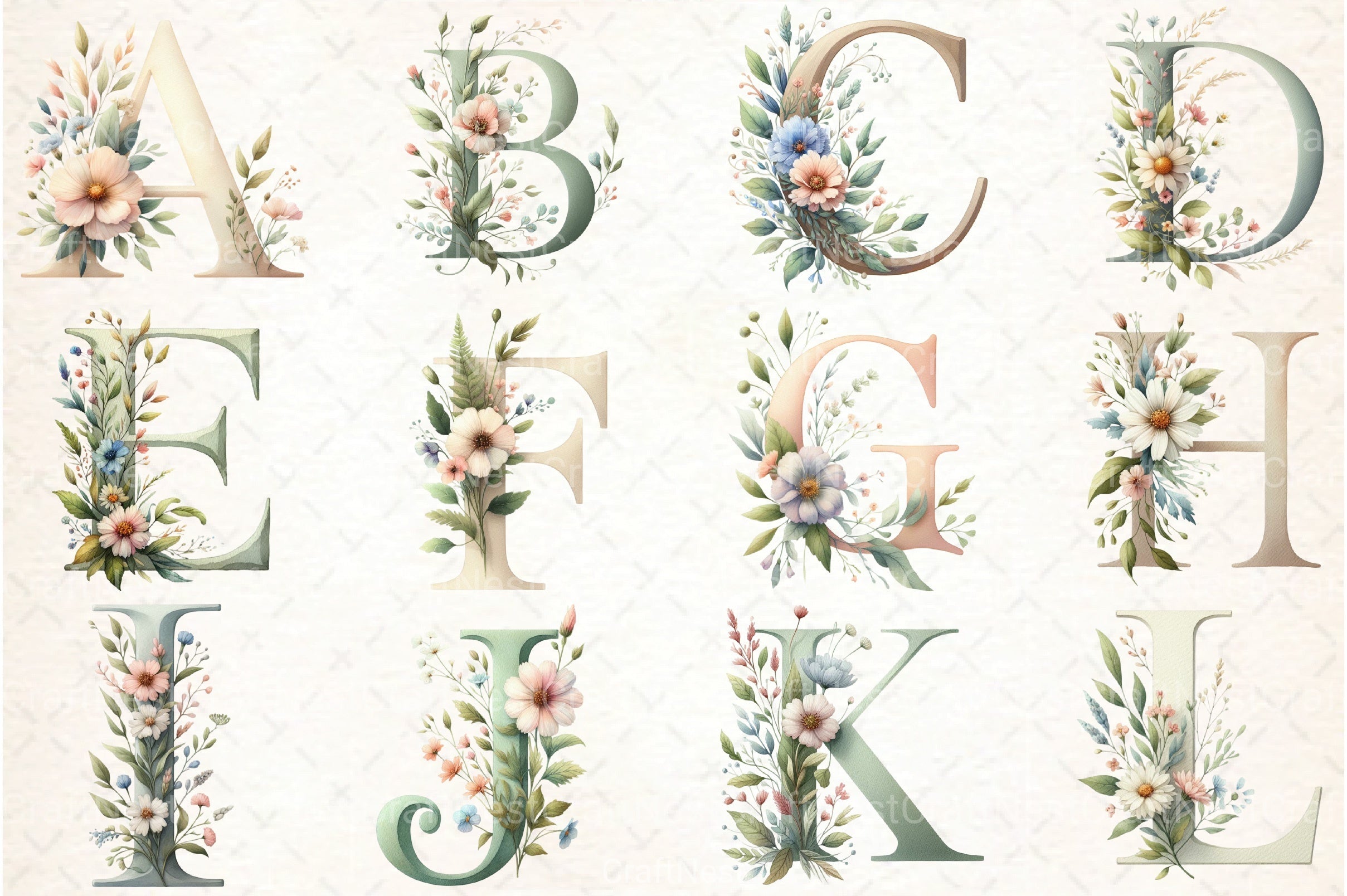 Floral Alphabet Letters Clipart Bundle - CraftNest - Digital Crafting and Art
