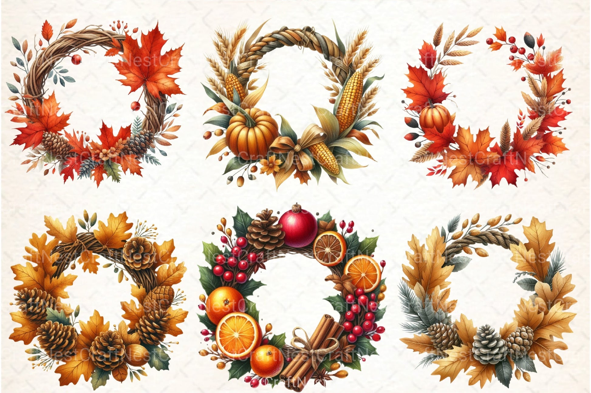 Fall Wreath Clipart Bundle - CraftNest - Digital Crafting and Art