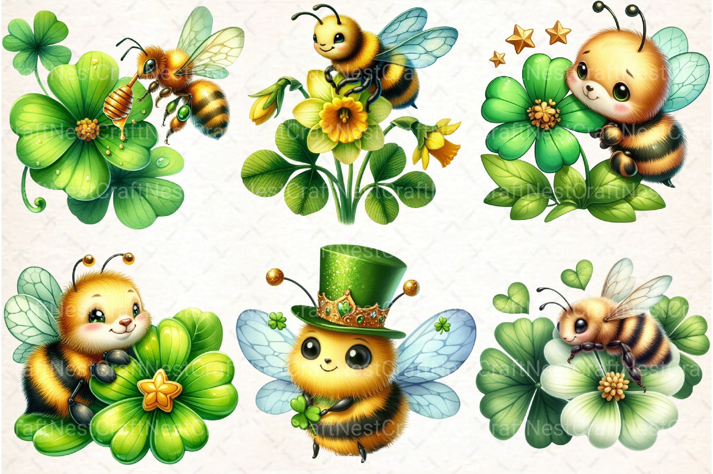 St. Patrick's Day Bee Clipart Bundle - CraftNest - Digital Crafting and Art
