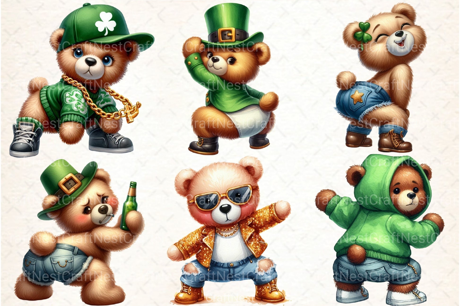 St. Patrick's Day Twerking Teddy Bear Clipart Bundle - CraftNest - Digital Crafting and Art