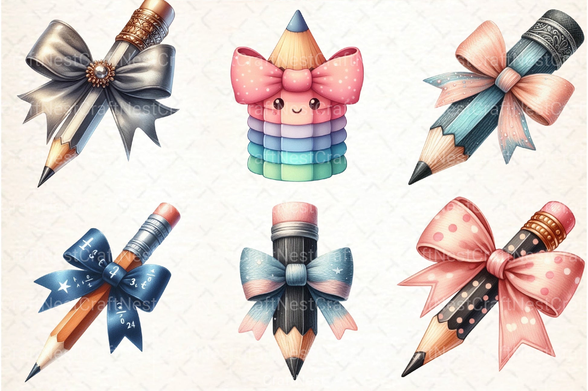 Pencil with Bow Back to School Clipart Bundle - CraftNest - Digital Crafting and Art