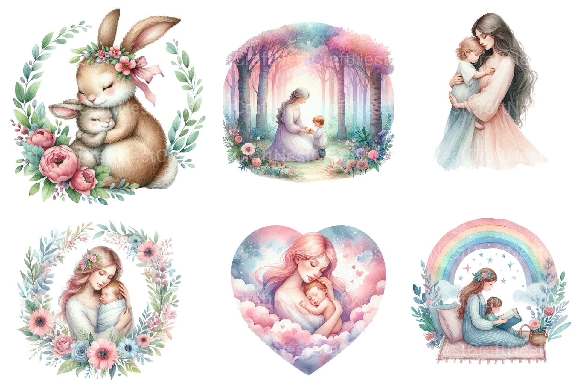 Pastel Mother's & Child Clipart Bundle 90 - CraftNest - Digital Crafting and Art