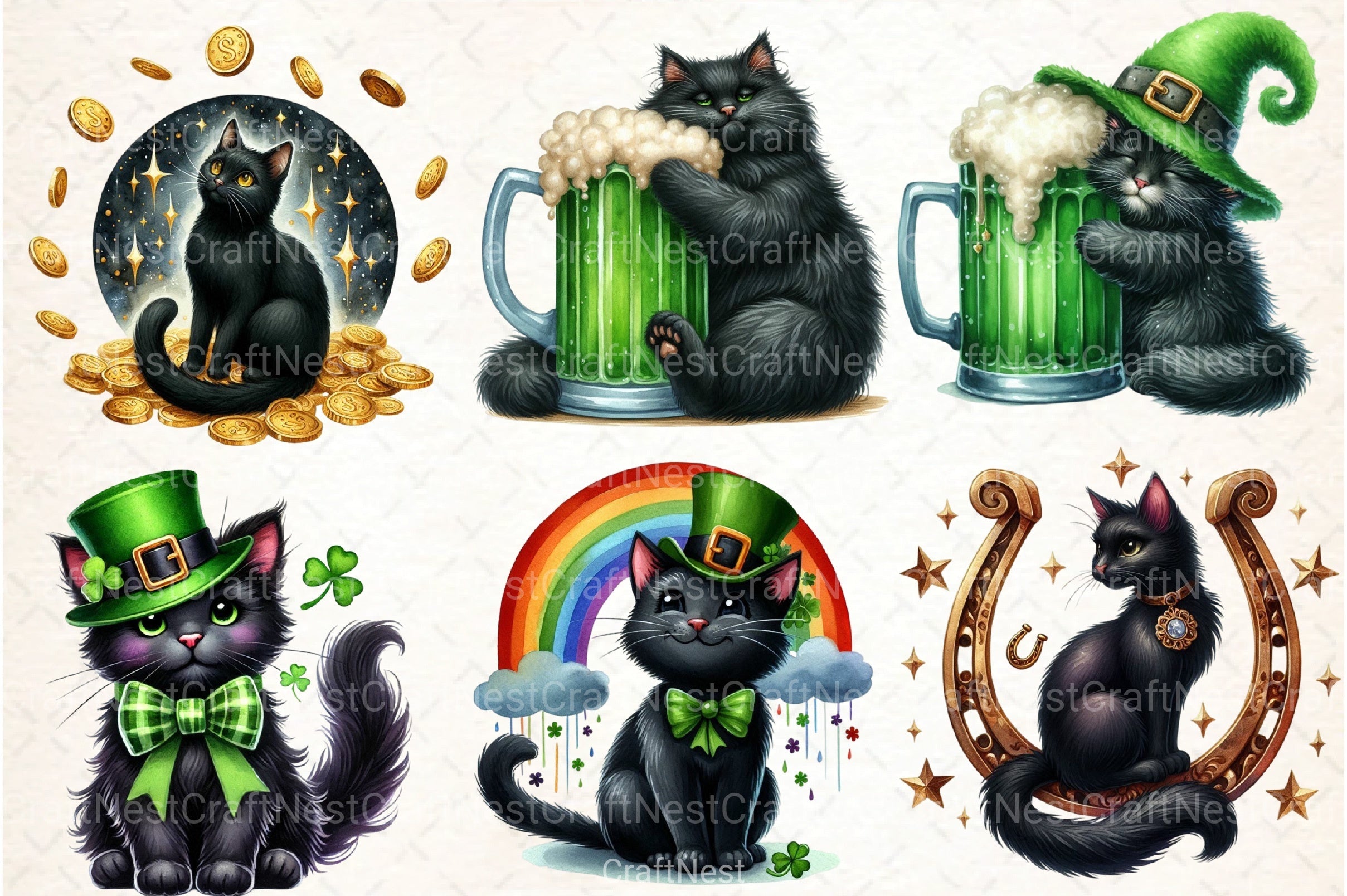 St. Patrick's Day Black Cats Clipart Bundle - CraftNest - Digital Crafting and Art