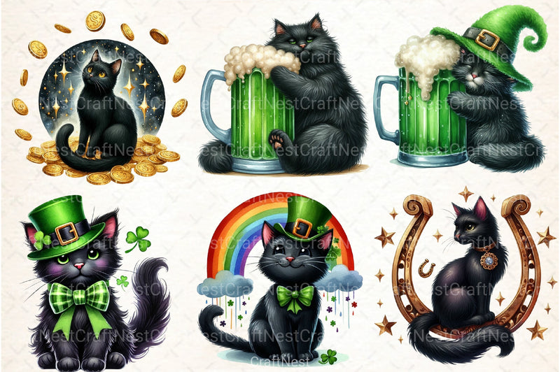 St. Patrick's Day Black Cats Clipart Bundle - CraftNest - Digital Crafting and Art