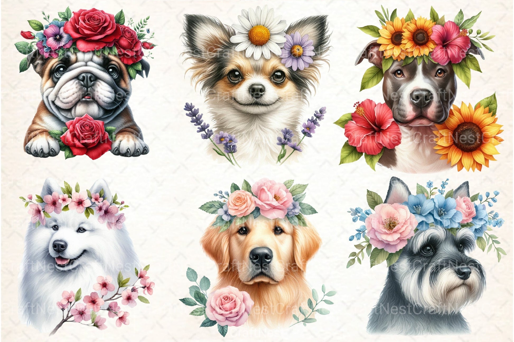 Dog Breeds Flower Crowns Clipart Bundle - CraftNest - Digital Crafting and Art