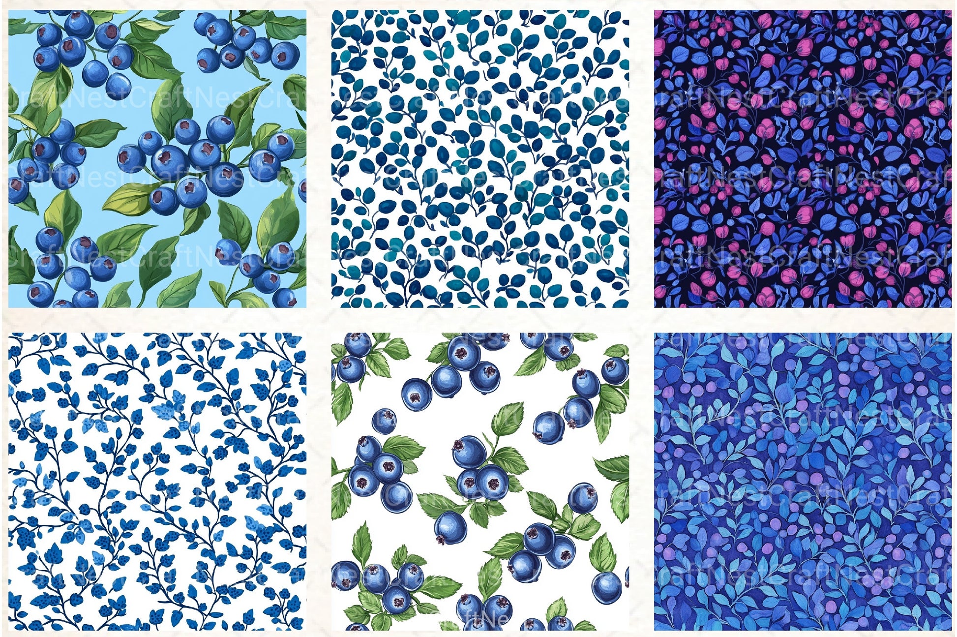 Blueberry Seamless Pattern Papers Digital - CraftNest - Digital Crafting and Art