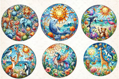 Round Stained Glass Animals Summer Clipart Bundle - CraftNest - Digital Crafting and Art