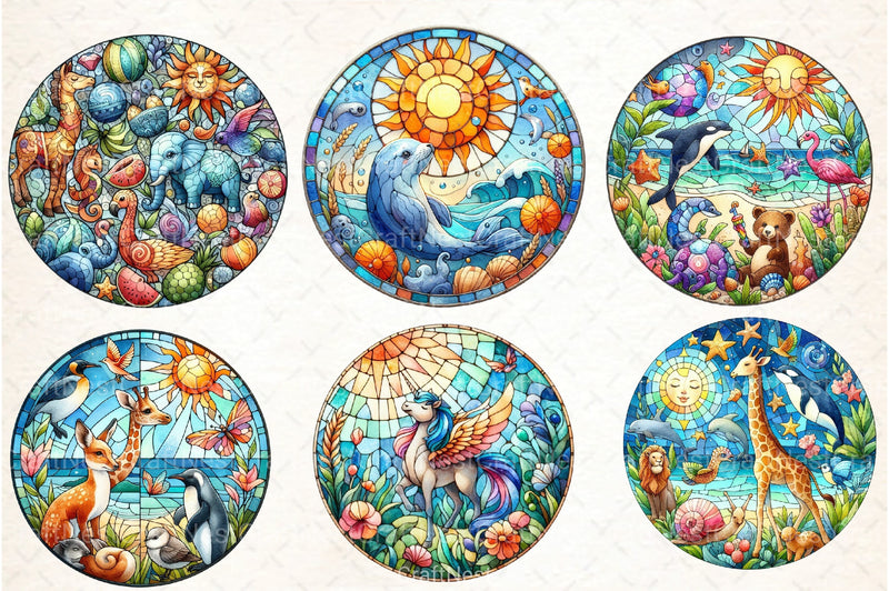 Round Stained Glass Animals Summer Clipart Bundle - CraftNest - Digital Crafting and Art