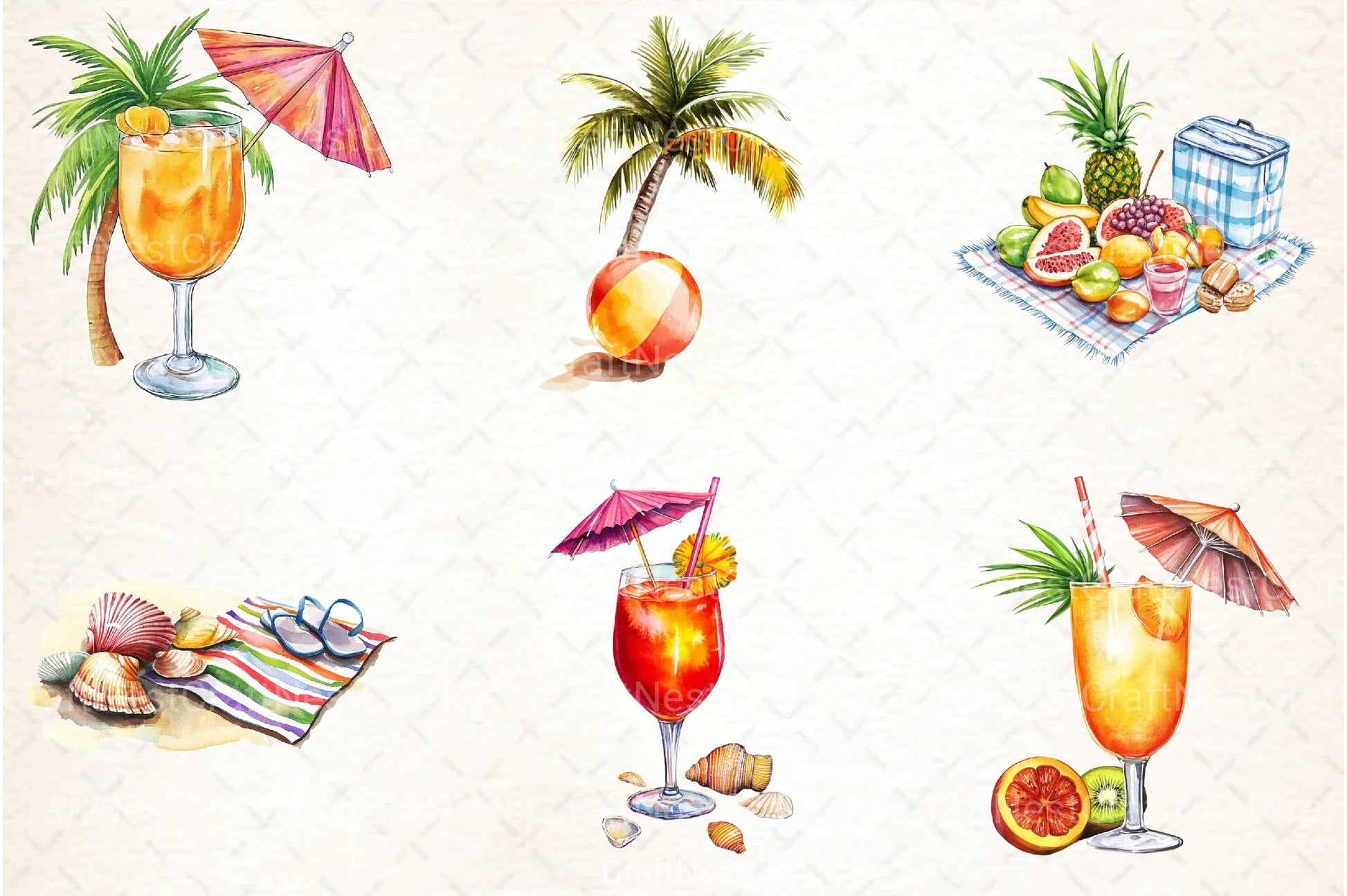 Beach Holiday Summer Clipart Bundle - CraftNest - Digital Crafting and Art