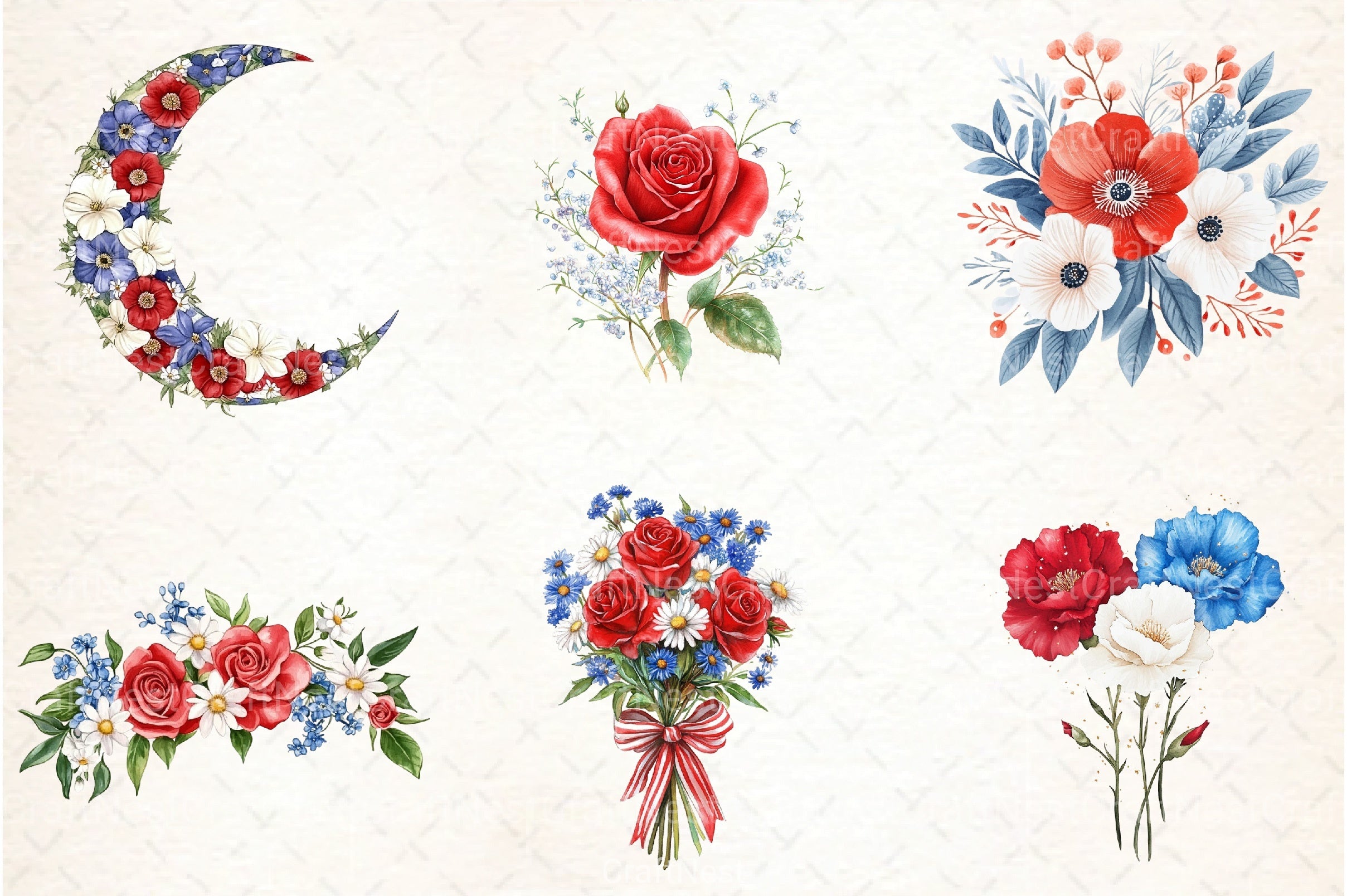 Floral 4th of July Clipart Bundle - CraftNest - Digital Crafting and Art