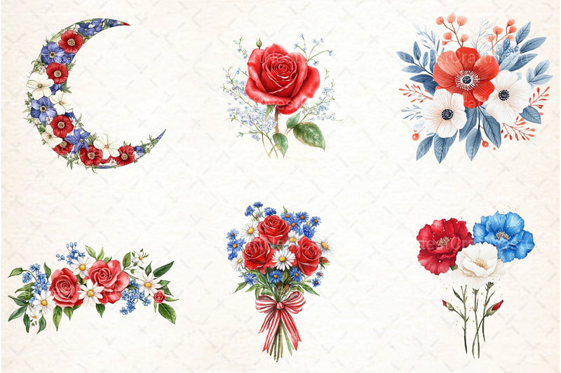 Floral 4th of July Clipart Bundle - CraftNest - Digital Crafting and Art