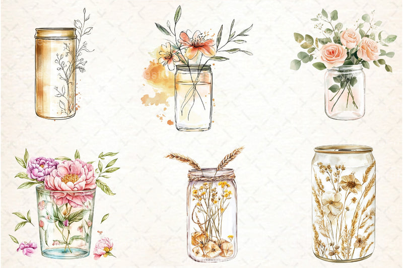 Floral Boho Can Glass Clipart Bundle - CraftNest - Digital Crafting and Art