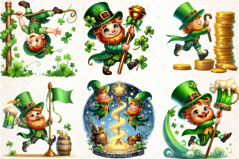 Green Leprechaun Dancing Pole Clipart Bundle - CraftNest - Digital Crafting and Art