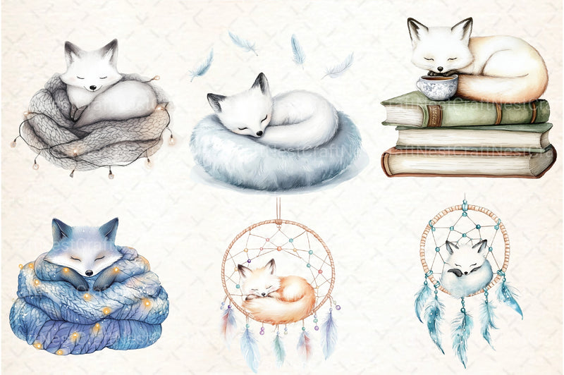Cute Dreaming Arctic Fox Boho Clipart Bundle - CraftNest - Digital Crafting and Art