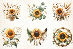 Sunflower Boho Clipart Bundle - CraftNest - Digital Crafting and Art