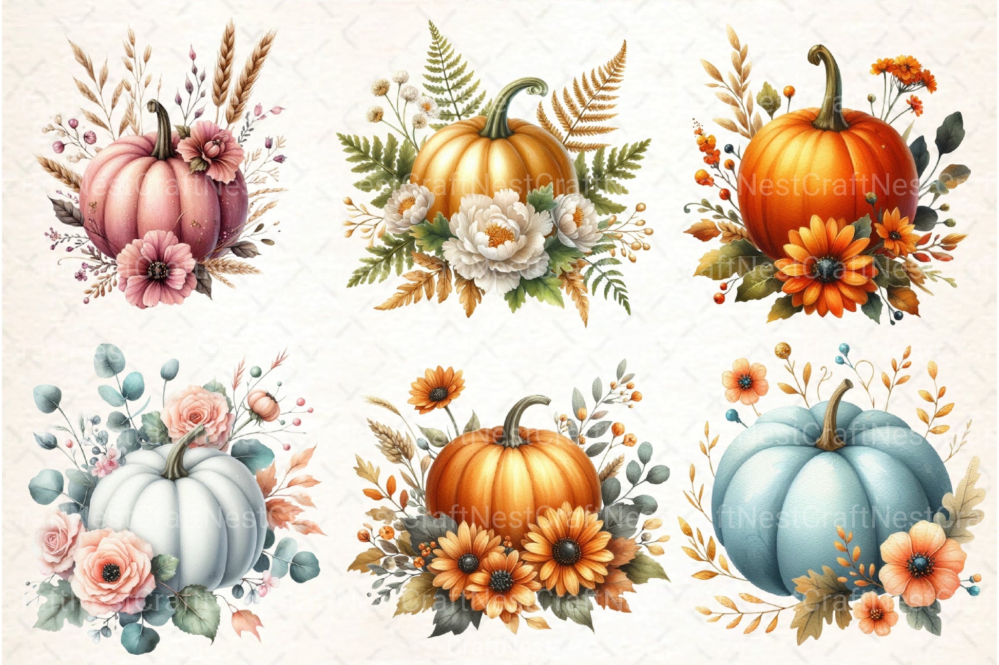 Fall Pumpkin Floral Clipart Bundle - CraftNest - Digital Crafting and Art