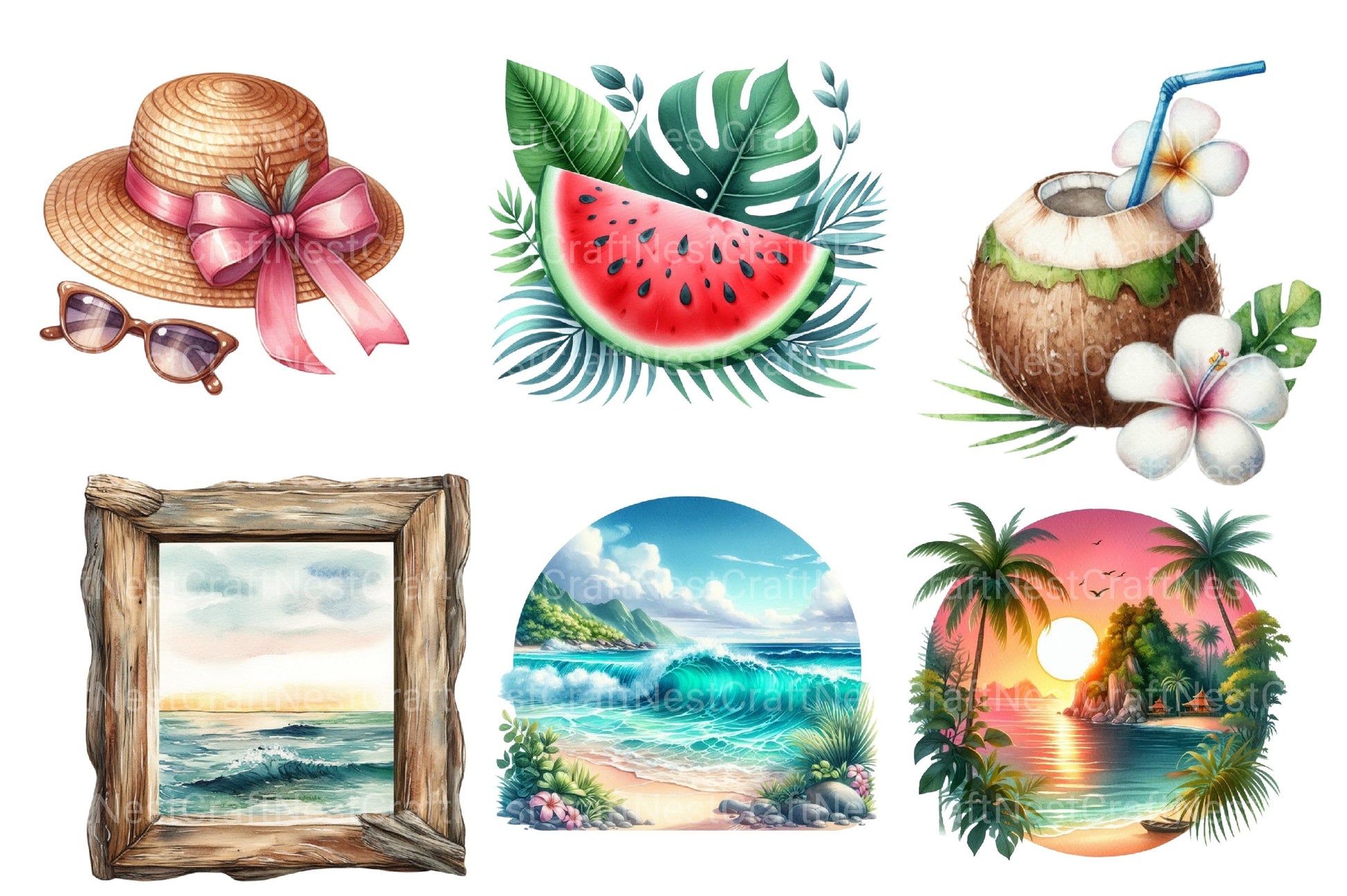 Tropical Summer Vacation Beach Clipart Bundle 99 - CraftNest - Digital Crafting and Art