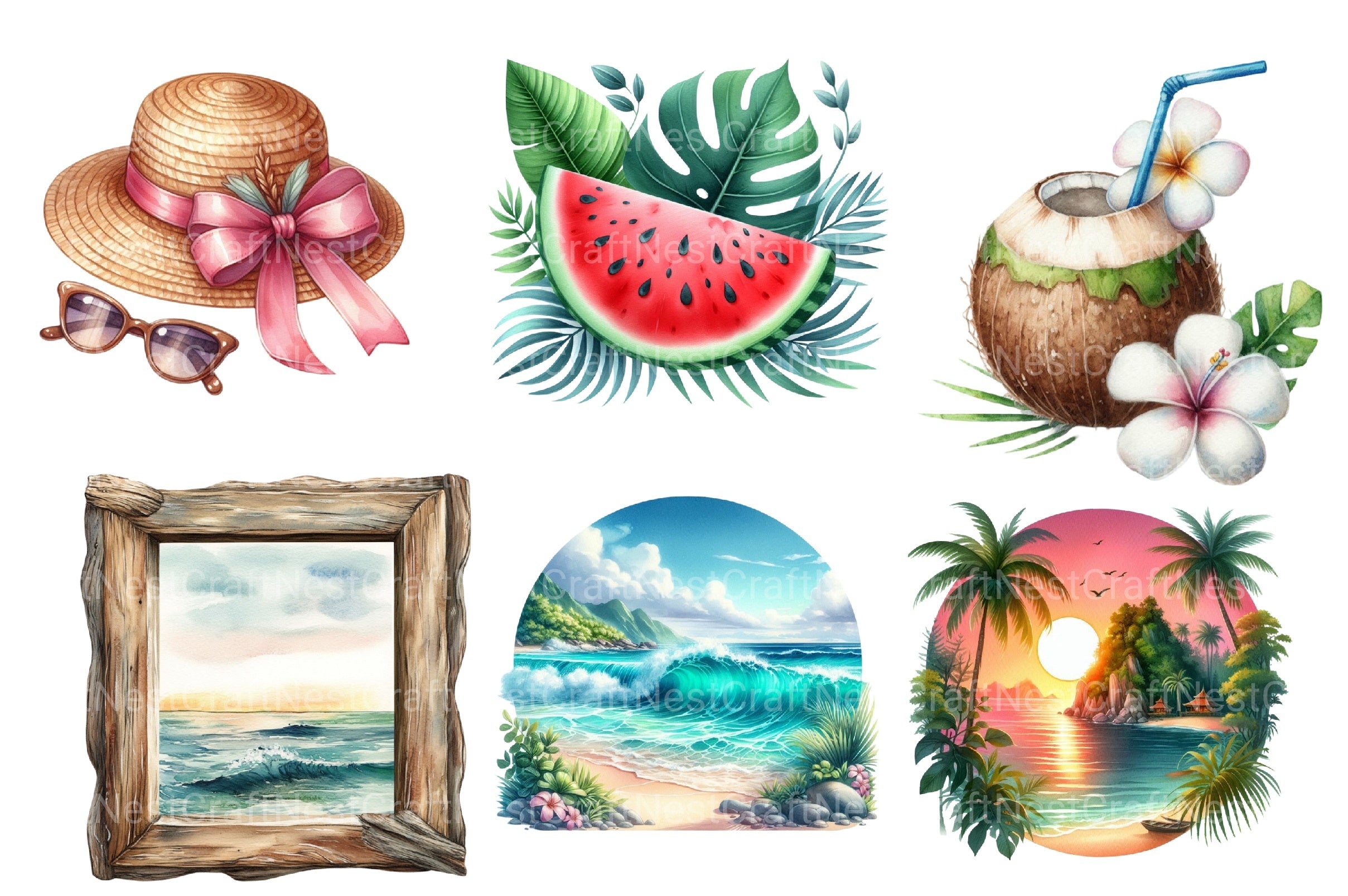 Tropical Summer Vacation Beach Clipart Bundle 99 - CraftNest - Digital Crafting and Art