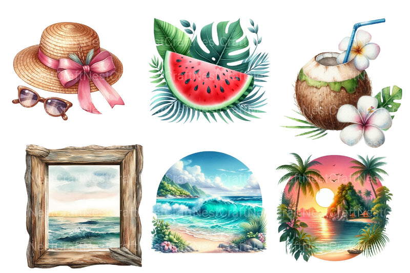 Tropical Summer Vacation Beach Clipart Bundle 99 - CraftNest - Digital Crafting and Art