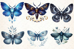 Midnight Blue Moths Clipart Bundle - CraftNest - Digital Crafting and Art