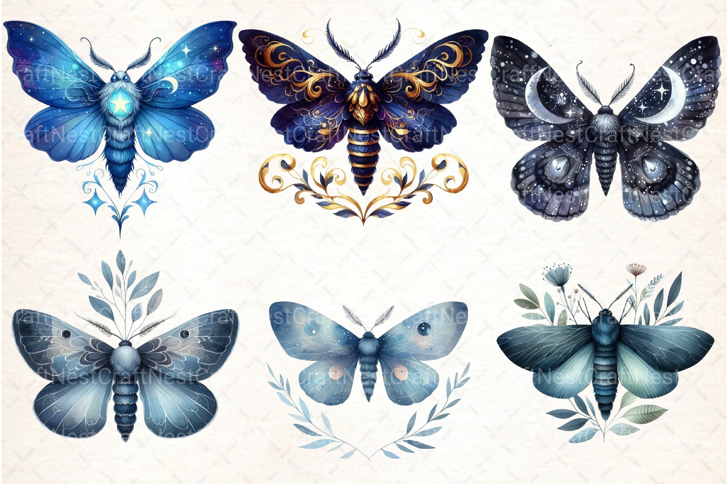 Midnight Blue Moths Clipart Bundle - CraftNest - Digital Crafting and Art