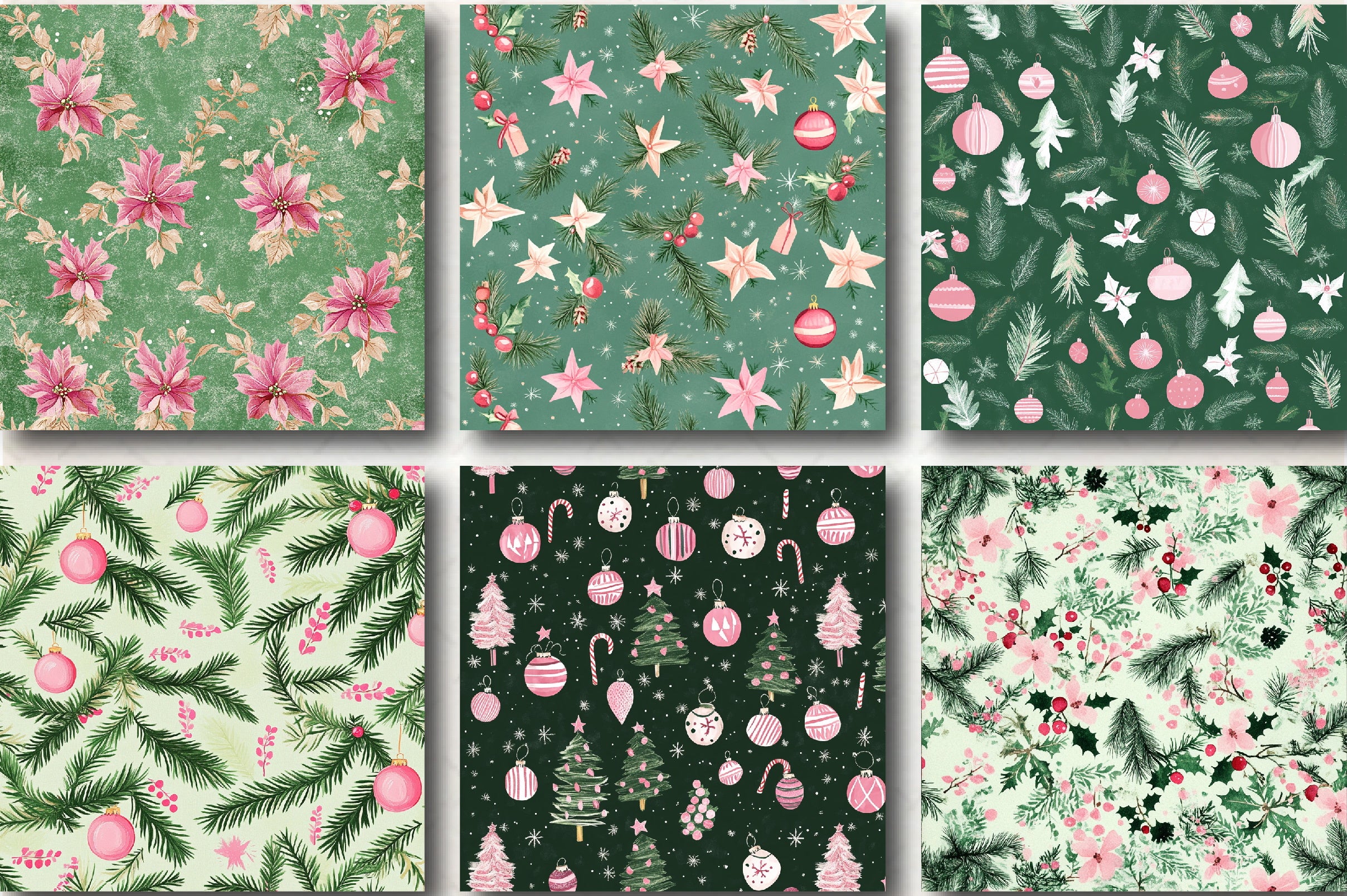 Green and Pink Christmas Digital Papers