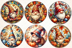 Round Fall Gnome Stained Glass Clipart Bundle - CraftNest - Digital Crafting and Art