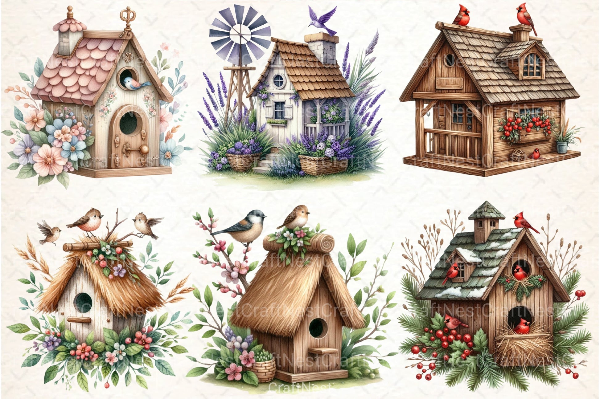 Spring Birdhouse Clipart Bundle 99 - CraftNest - Digital Crafting and Art