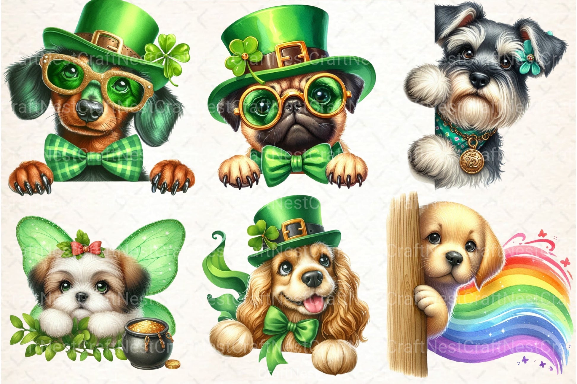 St. Patrick's Day Peeking Dogs Clipart Bundle 99 - CraftNest - Digital Crafting and Art