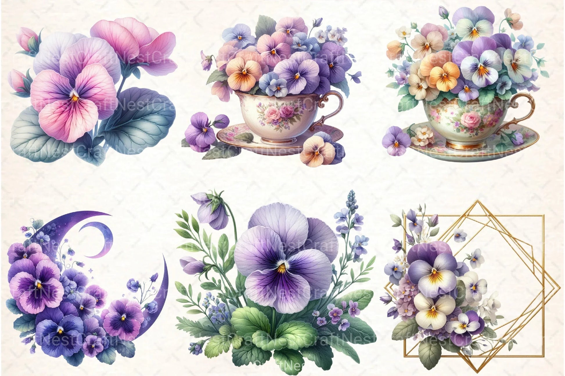 Spring Viola Flowers Clipart Bundle - CraftNest - Digital Crafting and Art