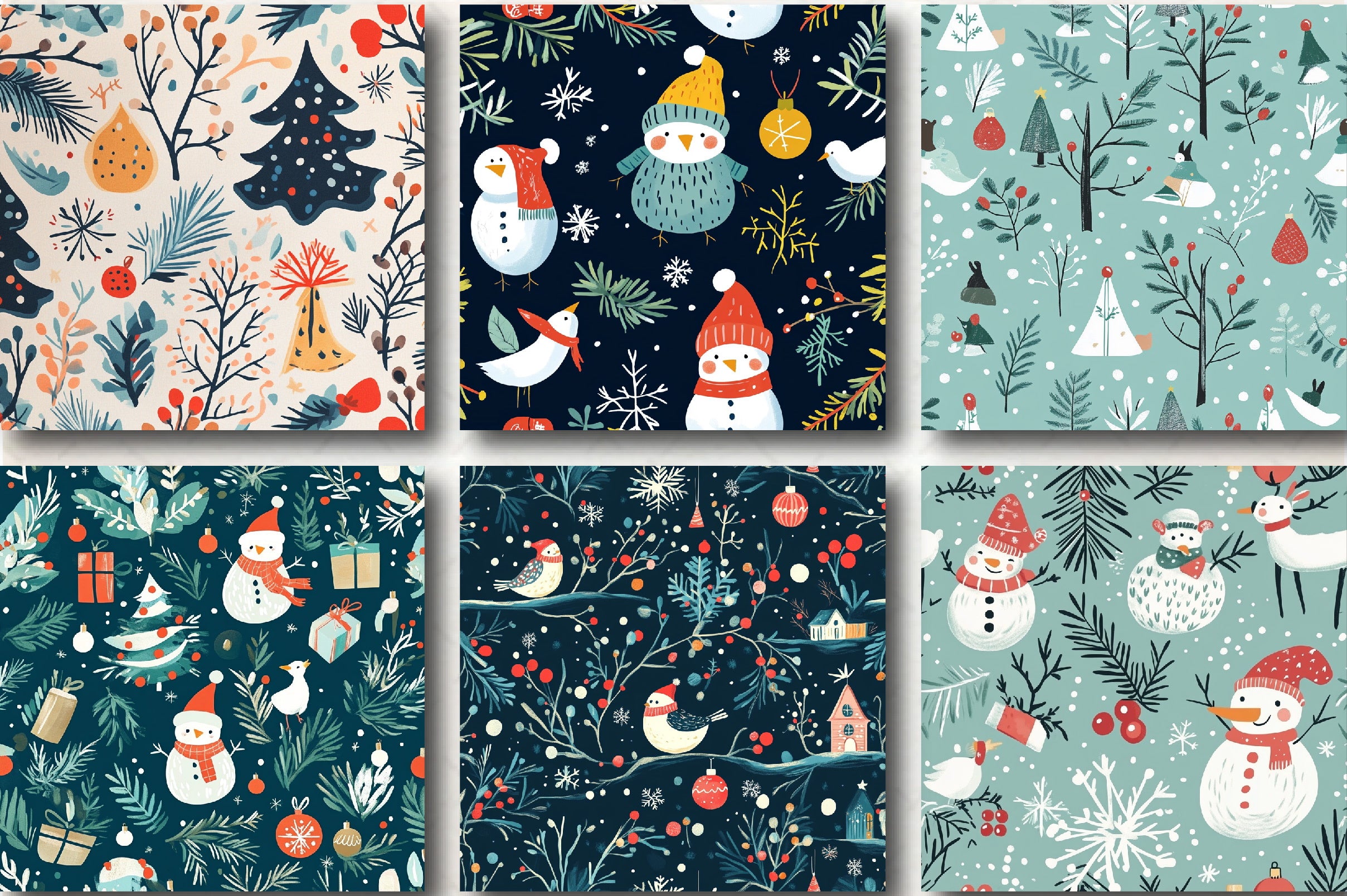 Whimsical Winter & Christmas Patterns Clipart Bundle