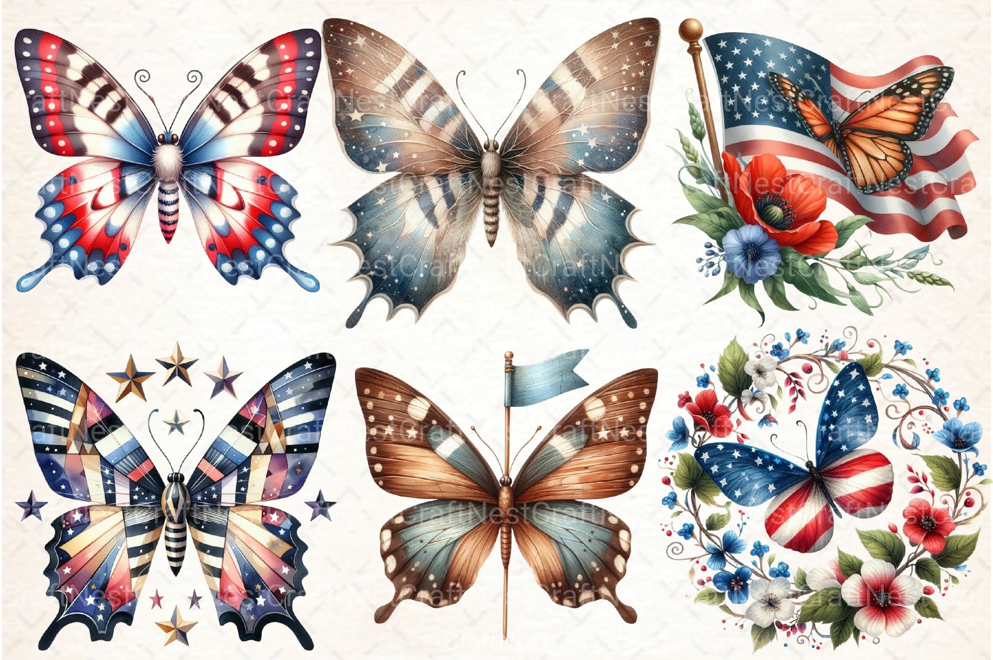 Patriotic Butterfly 4th of July Clipart Bundle - CraftNest - Digital Crafting and Art