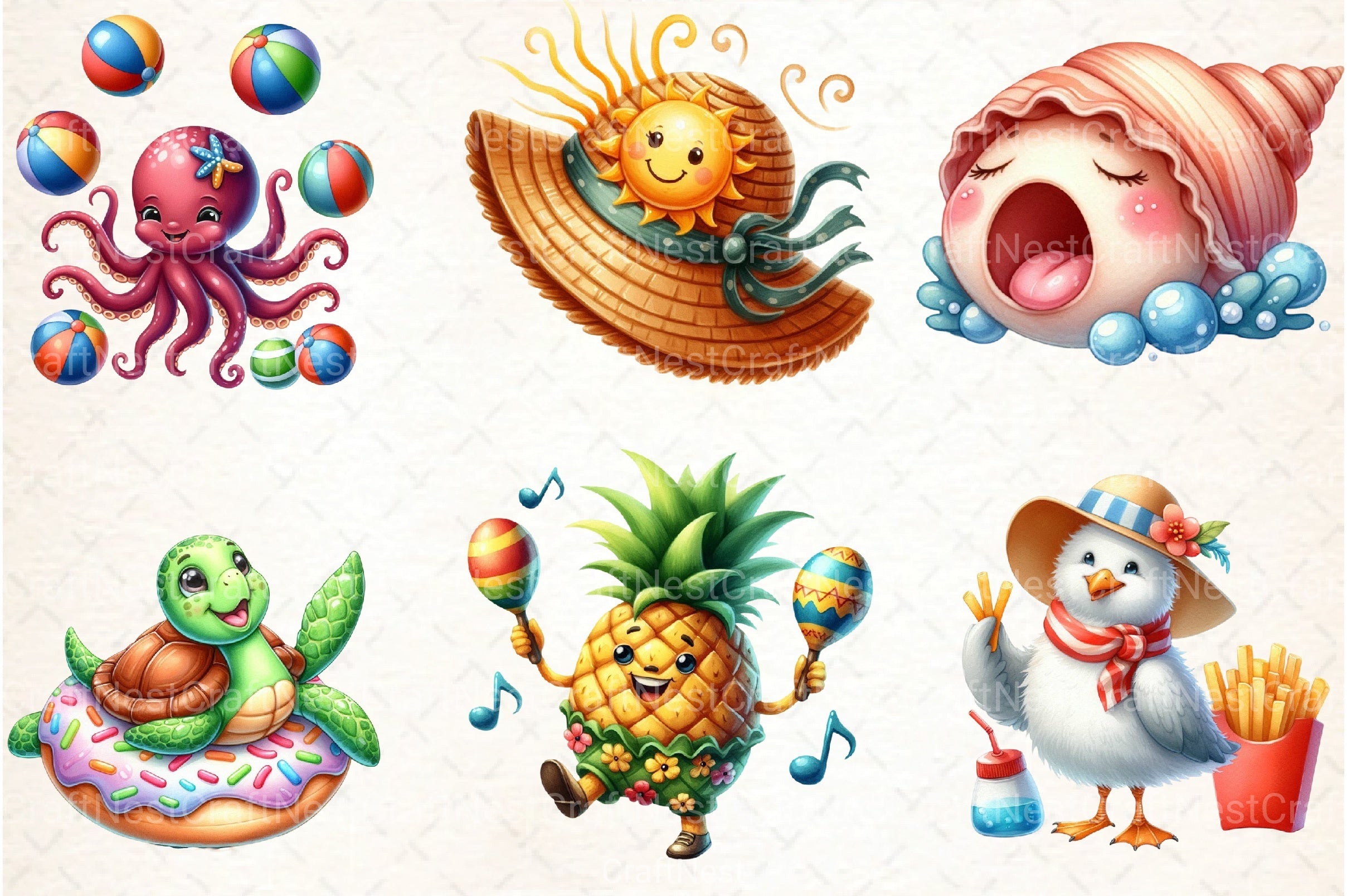 Cute Funny Beach Day Clipart Bundle 1 - CraftNest - Digital Crafting and Art