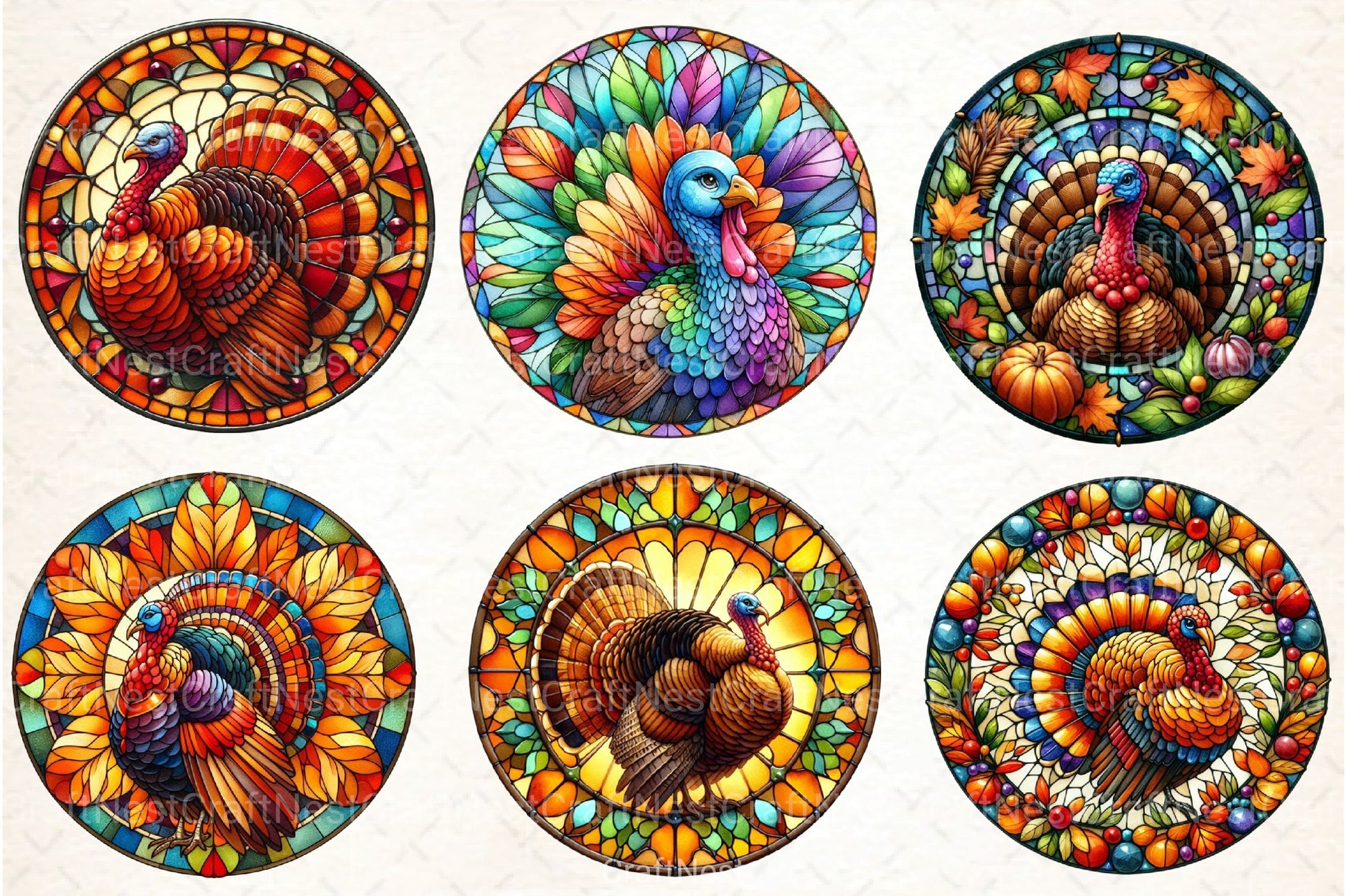 Round Turkey Stained Glass Clipart Bundle - CraftNest - Digital Crafting and Art