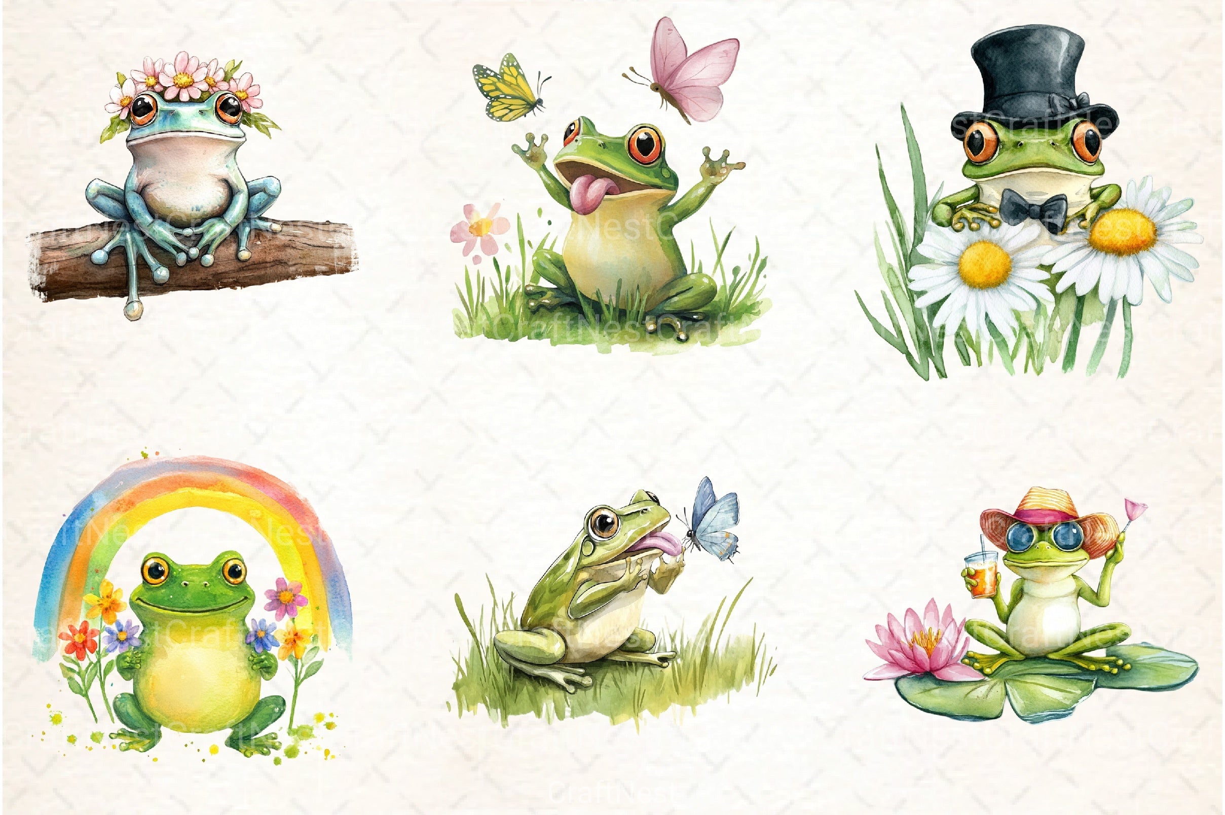 Spring Funny Frog Clipart Bundle 99 - CraftNest - Digital Crafting and Art