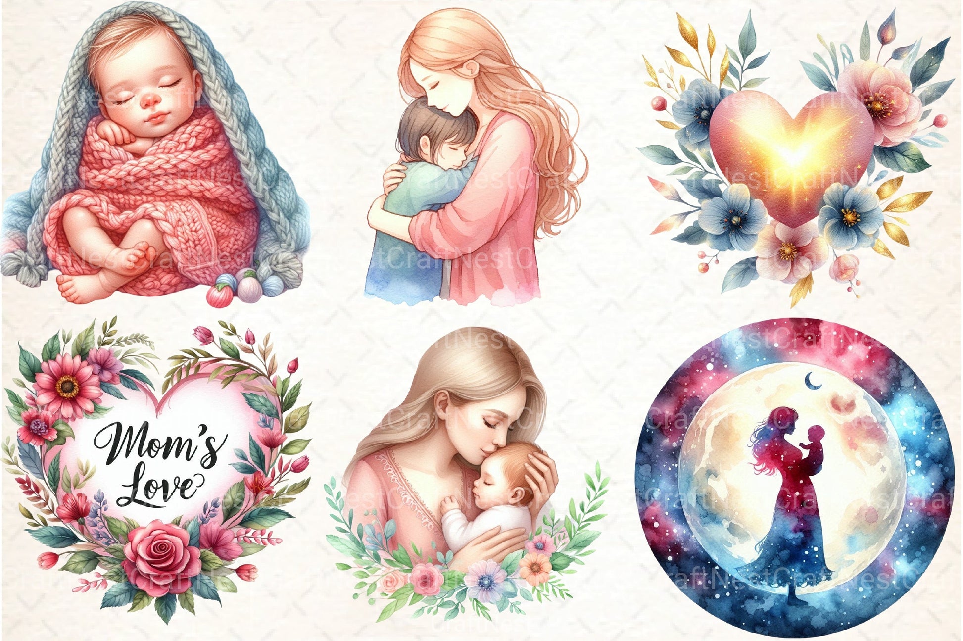 Soft & Warm Mother's Love Clipart Bundle 2 - CraftNest - Digital Crafting and Art